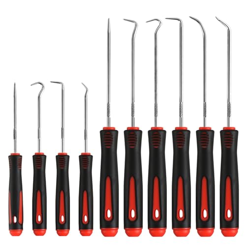 Hook and Pick Set – 10PCS Precision Pick Tools with Non-Slip Grip for Automotive, O-Ring, Seal & Gasket Removal, Mechanical and DIY Use Tool Set, Picks Precision Hooks Puller Remover Tools - color: red