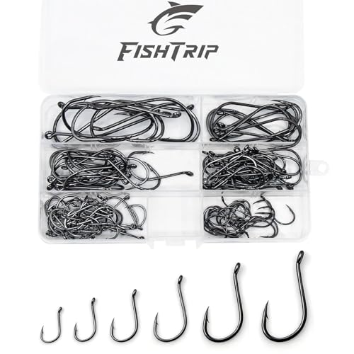 FishTrip 50/100/120/210 Pack Octopus Fishing Hooks - Offset Beak Circle Hooks for Fish Hooks Saltwater & Freshwater, Live Bait Fish Hook for Rigs Catfish, Bass Tuna, Walleye, Trout - color: Black, size: Assorted_120pcs