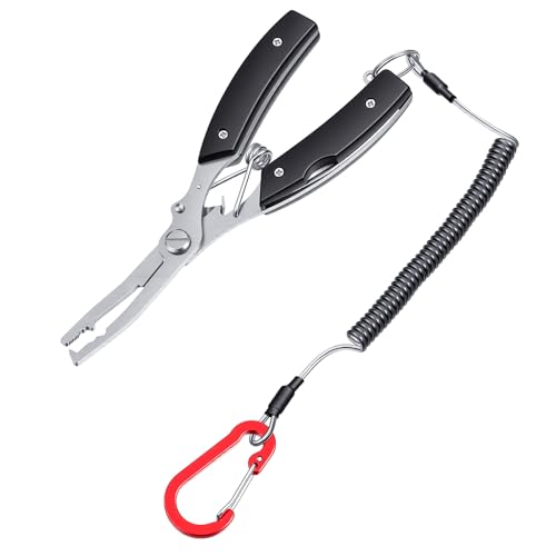 Stainless Steel Fishing Pliers Fishing Hook Remover Needle Nose Pliers Line Cutter Plier with Lanyard Multi-Function Braid Cutter Lockable Handy Fish Tool with Storage Bag For Men Saltwater Freshwater