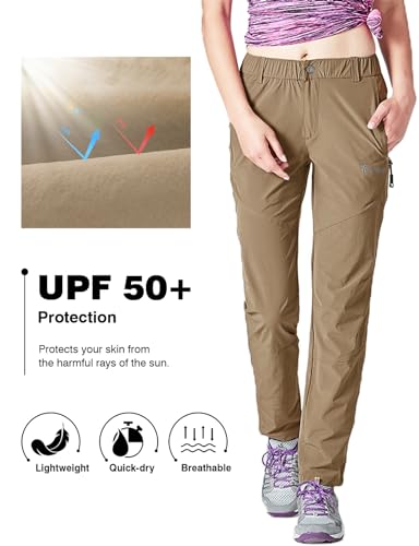 Rdruko Women's Hiking Pants Lightweight Quick Dry Water Resistant Outdoor Travel Fishing Pants with Pockets - color: Light Brown, size: XX-Large