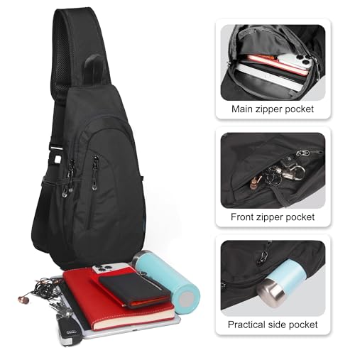 TITECOUGO Small Sling Bag, Lightweight Crossbody Backpack for Men Women, Shoulder Bag for Sports and Outdoor - color: Black/Black