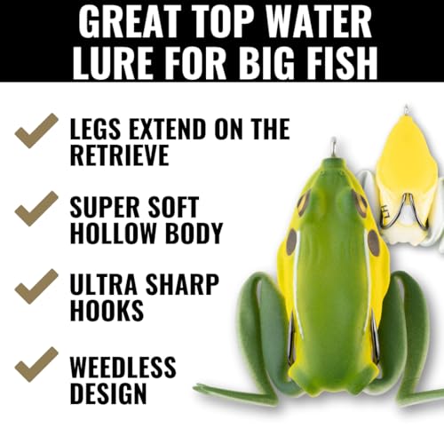 Lunkerhunt - Lunker Frog Fishing Lure | Award Winning Realistic Topwater Frog Lure for Fishing Bass, Trout and Pike | Freshwater Fish Bait with Hollow Body, Weedless Hooks for Freshwater Saltwater - color: Bull Frog
