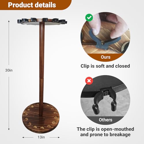 SMMYMGF Fishing Pole Holders for Garage, Wood Rod Holder Rack for 15 Rods | wood freestanding floor stand, with soft clips holds up to 15 rods, space-saving garage & home rod organizer, fishing gift - color: store 15 fishing rods or combos