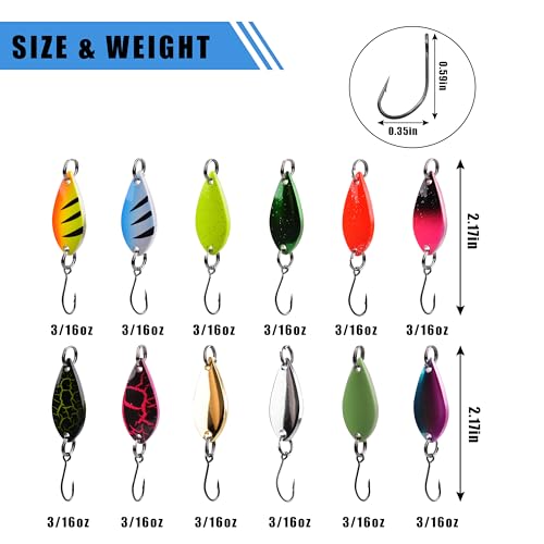 Trout Spoons Fishing Spoons Lures Kit,12pcs Trout Lures Single Hook Hard Metal Baits Mini Fishing Jigs Casting Trolling Spoon Lure for Crappie Char Perch Sunfish Trout - color: Type C