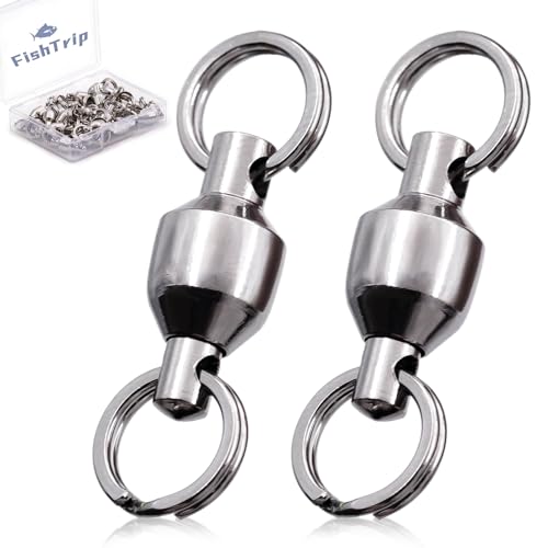 FishTrip Fishing Swivels with Split Rings, 25/50pcs Ball Bearing Swivel Speed Clips Stainless Quick Change Connector for Saltwater - size: Size7_100lbs_25pcs