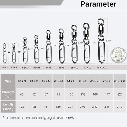 AMYSPORTS High Strength Snap Swivels Stainless Bearing Rolling Fishing Swivel Freshwater Snap Swivels Fishing Clip Steel Black Nickel - size: Size 0+S (45lb) 25 pcs