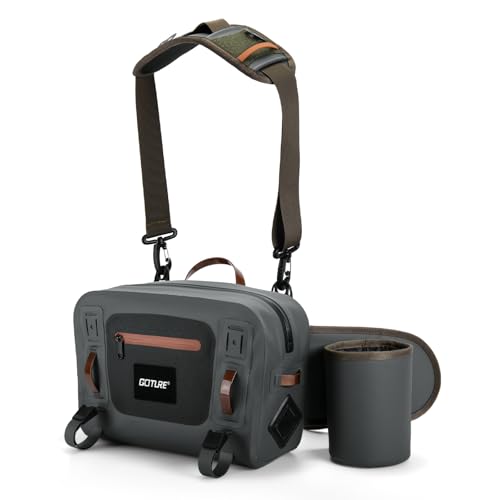 Goture Waterproof Fishing Waist Pack,IPX8 840D TPU Large Tackle Bag with Rod Holder,Airtight Zipper Closure,Detachable Water Bottle Holder, 10L Fly Fishing Bag with Adjustable Strap,Sling Fanny Pack - color: B2:10L Gray Waterproof Tackle Bag