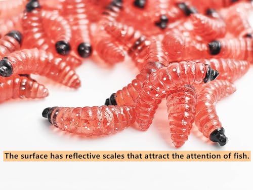 50pcs-1Inch Bass Fishing Worms Lures,Silicone Soft Maggot Baits Bread Worm Fishing Lure,5 Color - color: Red