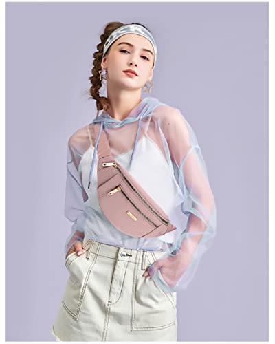 Fanny Packs Waist Pack for Women, Waterproof Waist Bag with Adjustable Strap for Travel Sports Running - color: cute pink