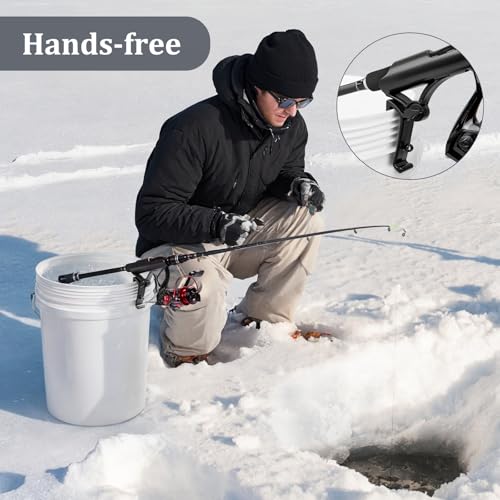 Huntury Adjustable Bucket Rod Holder for Ice Fishing, Clip On Mount, Foldable, Adjustable Angle, Ice Fishing Accessories, Ice Fishing Gear - style: Single - Adjustment