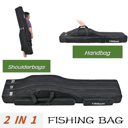 3 Layers Fishing Pole Bag,Portable 3 Layers Oxford Folding Rod Carry Case,Fishing Reel Tackle Storage Bag Case - color: Green, size: 120cm/47.2in