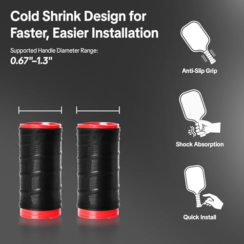 2 Pack Cold Shrink Grip Sleeve for Pickleball Paddle & Tennis Rackets, 3.9"-5.9" Expansion Non-Slip Overgrip, Vibration Dampening Handle Cover for Hammers, Pot Handles & DIY Gear - color: Black