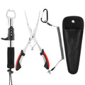 Stainless Steel Fishing Pliers and Fish Gripper Set with Sheath & Lanyard - Multifunctional Fishing Tool Kit for Saltwater Freshwater, Hook Remover, Line Cutter, Crimping - color: Red