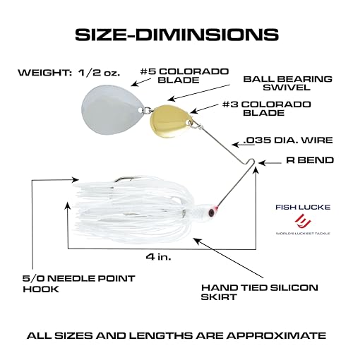Luck E Strike Jimmy Houston Legends Spinner Bait with Colorado Blades (1/2 Ounce Spinnerbait) 5/0 Hook - color: White