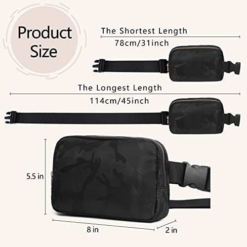 VOROLO Fanny Pack For Women And Men Crossbody Bag Belt Bag | Adjustable Strap Graduation Gifts Lightweight Travel Running - color: Black+Camo Black