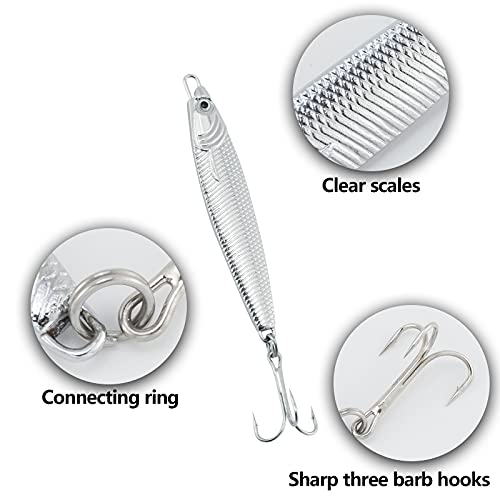 Dr.Fish Fishing Jigs Jigging Spoon Saltwater Fishing Lure Casting Metal Spoon Surf Fishing Mackerel Striper Lures Stinger Bluefish Vertical Diamond Jig - color: Silver, size: 1oz-5 Pieces