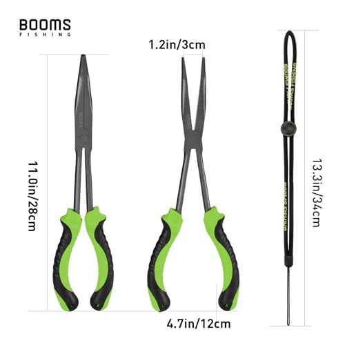Booms Fishing F05 Hook Remover Long Nose Fishing Pliers 11 Inches PTFE Plated - color: 11" Carbon Steel, Green