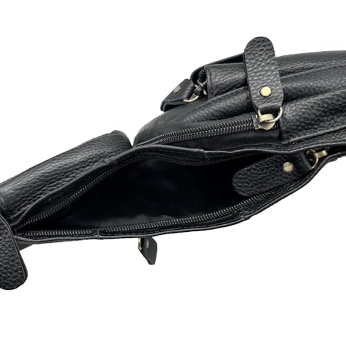 Hebetag Leather Sling Bag Crossbody Backpack for Men Women Travel Outdoor Camping - color: #03black