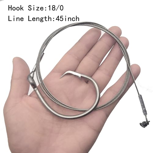 Pre-Tied Shark Fishing Hook Rigs, 2 Pack, Heavy Duty Stainless Steel Leader Wire, Big Game Circle Hooks 14/0 16/0 18/0, for Deep Sea Fishing Shark Tuna Halibut - size: 18/0