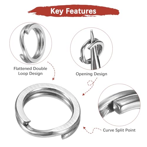Split Rings Fishing [] - Stainless Steel Flattened Terminal Tackle Connector Lure Snap Split Ring Use for Freshwater Saltwater Loop -Tackle Hook Line Connector - size: 3# 17kg