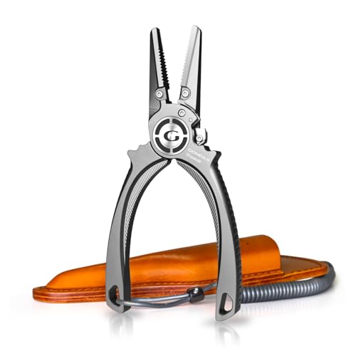 GOMEXUS Titanium Fishing Pliers 7.5'' with Side Cutters, Lanyard & Leather Sheath, Never Rust Hook Remover, Saltwater Resistant, Inshore & Nearshore Fishing (Offshore Straight Nose, 7.5 INCHES) - color: Offshore Straight Nose