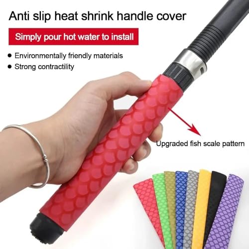 Fish Scale Pattern Heat Shrink Sleeve Wrap Fishing Bulding Handle Cork Rod Grip with Non Slip Waterproof and Insulation 1 Meters 8 Color 6 Size Choice Durable Repair (Yellow, 1M-15MM) - color: Yellow, size: 1M-15MM