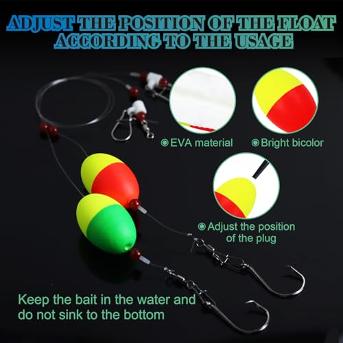 Fish Finder Rigs - 6 Pack (Size 6/0 or 8/0) with 33LB Fluorocarbon Leader - Pre-Assembled Surf Fishing Rigs with High-Carbon Steel Hooks & Oversized Float for Saltwater Ocean Fishing - size: 6/0 Circle Hook-6pcs