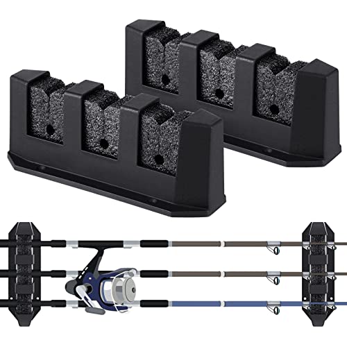 Sratte 2 Pcs Fishing Rod Holder Wall Mount Fishing Pole Holders for Boats 3 Rod Black Horizontal Garage Wall Pole Rack Summer Boat Accessories for Men Gifts