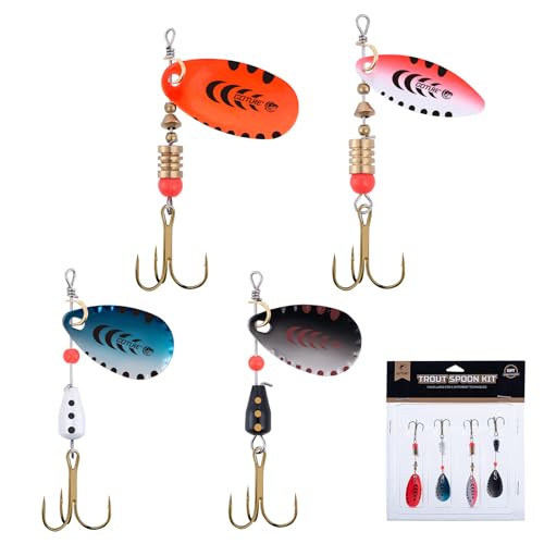 Goture Trout Lures Fishing Spinners, Hard Metal Spinner Baits for Freshwater and Saltwater, Spinner Lures Spoon Blade Fishing Lures Kit for Bass Trout Salmon Pike Walleye Crappie, Gifts for Men - color: B1:4pcs Trout Lures