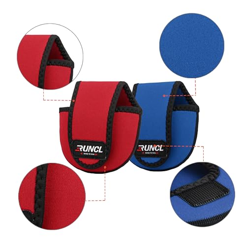 RUNCL Fishing Rod Sleeves & Reel Bags, Spinning/Casting Rod Socks & Spinning/Baitcasting Reel Covers - Protection Solution, Space Saver, Perfect Storage - Fishing Pole Sleeves & Reel Pouch (2 Pack) - color: Casting Rod Sleeves*2pcs+Reel Bags*2pcs,(Red & B