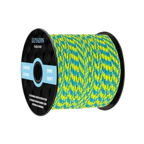 Paracord 240lb - Diameter 2mm Micro Utility Cord -3 Strand Parachute Spool Cord - 100ft 200ft,Paracord for Camping,Hiking,Fishing,Outdoor and DIY - color: Cyan Green Camo, size: 100 ft
