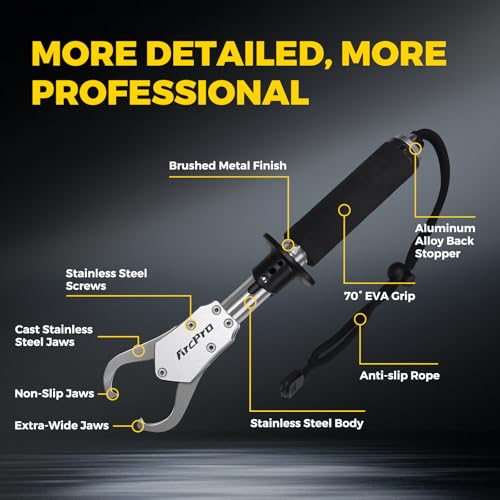 2-in-1 Fish Lip Gripper, 15.8" Stainless Steel Fish Gripper with Scale, 60lb Weighing Fish Grabber, 360° Non-Slip Swivel Handle, Tool for Saltwater & Freshwater - size: 15.8"