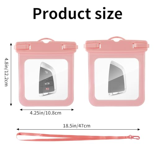 2 Pack Submersible Waterproof Wallet Dry Car Key Fob Case Bag,Swimming Surfing Water Sports Small Waterproof Pouch Holder for Door Ship Card Credit ID Card Driver Fishing License Cash Coins-Pink - color: Pink-2PCS