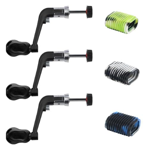 Fishing Reel Replacement Handle with Knob Covers, Spinning Casting Baitcaster Reel Grip Parts Universal Rocker Arm Non-Slip Rubber Sleeve - color: Black Handles & Knob Covers