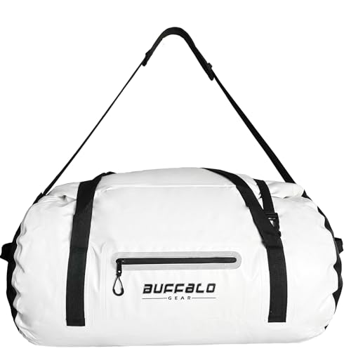 Buffalo Gear Waterproof Duffle Bag 40L 60L 80L Roll-top Dry Bag Heavy Duty Waterproof Duffel Travel Bag for Kayaking Rafting Boating Fishing Camping - color: White, size: 60L
