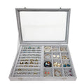 Ice Velvet Rings Organizer Box Mix 12 Grids Jewelry Tray Display Showcase with Clear Lid and Lock Grey - color: 12 Grids & 11 Slots