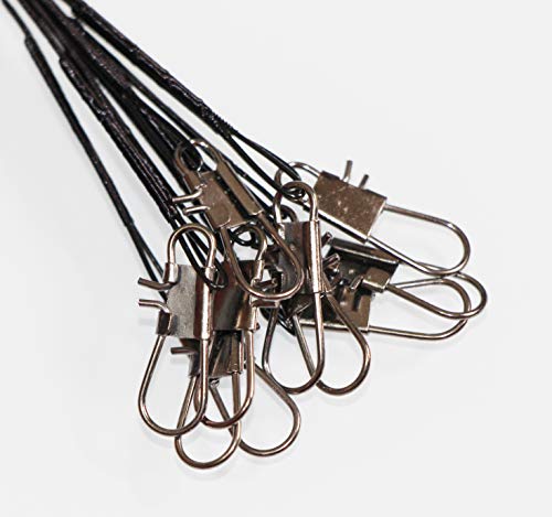 50pcs Fishing Wire Leaders Heavy Duty Nylon-Coated Fishing Line Wire Leaders with Swivels and Snaps 6inch Black/Green/Silver - color: 50pcs black, size: 10 inch