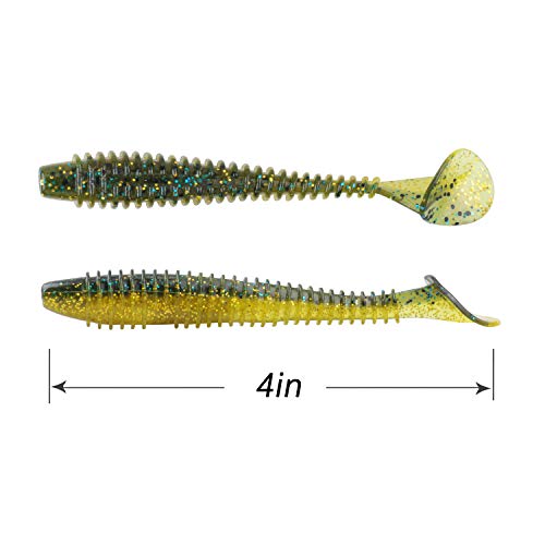 RUNCL Swimbaits Paddle 10/20/30/40PCS, 5/4/3/2 Inchs Paddle Tail, Soft Lure for Trout Crappie Bass, Durable Plastic Bait Swimmer for Saltwater/Freshwater, Fishing Lover's Gift - color: Dark Chartreuse, size: 4in, 20pcs