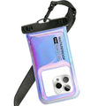 Floatable Waterproof Phone Pouch Case for iPhone 17 16 Pro Max/15/14, IP68 Travel Cellphone Dry Bag Beach Cruise Ship Essentials Bags with Crossbody Lanyard, Iridescent Purple with Word - 7″ - color: A6-Iridescent Purple with character