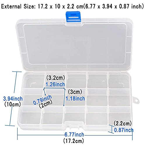 Qualsen 15 Girds Bead Organizer with Adjustable Dividers(4 Pack), Tackle Box Organizer and Small Plastic Organizer Box for Jewelry, Beads, Earrings, Crafts, Screws and Fishing Tackles Small Items - size: 15 Gird-4pcs