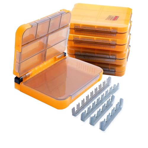 5 Pack Mini Plastic Tackle Boxes for Small Tackle Box Organizer, Ideal for Fishing Storage Containers, Kayak Fly Boxes Large - color: Orange Upgrade 5 pack