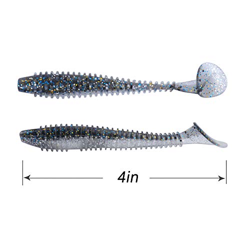 RUNCL Swimbaits Paddle 10/20/30/40PCS, 5/4/3/2 Inchs Paddle Tail, Soft Lure for Trout Crappie Bass, Durable Plastic Bait Swimmer for Saltwater/Freshwater, Fishing Lover's Gift - color: Mist Shiner, size: 4in, 20pcs