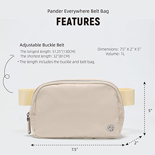 Pander Unisex Belt Bag Fanny Pack for Women with Adjustable Strap, Small Waist Pouch for Workout Running Traveling Hiking - color: Natural