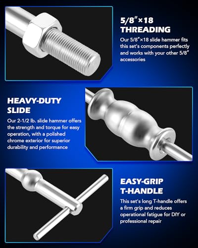 Orion Motor Tech Rear Axle Bearing Puller Tool Kit and Slide Hammer Set, Axle Seal and Bearing Remover Set with Slide Hammer Yoke and 3 Rear Axle Puller Adapters, 1-1/4" to 2-7/8" IDs - style: Puller Adapter and Hammer Set