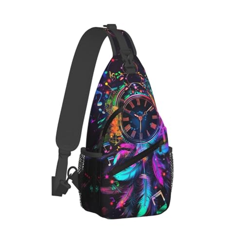 Dream Clock With Dream Catcher Sling Backpack Chest Bag Crossbody Shoulder Bag Gym Cycling Travel Hiking Daypack For Men Women - color: Dream Clock With Dream Catcher