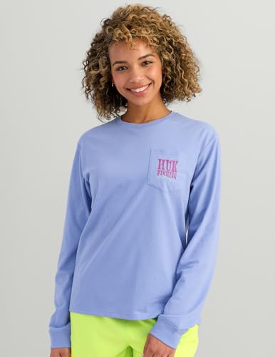 HUK Women's Pocket Tee, Comfortable Performance Fishing Long Sleeve T-Shirt with Chest Pocket for Women - color: Love Water - Lightning Sky, size: X-Small