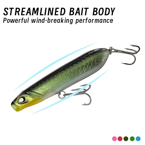 5Pcs Pencil Popper Topwater Fishing Lures Floating Hard Bait with Box for Bass Walleye Pike Catfish Musky Perch 3.15in/0.35oz