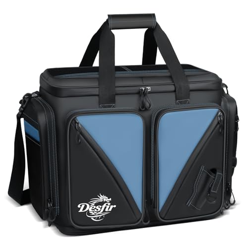 Handor Waterproof Fishing Tackle Bag, Large Saltwater Resistant Storage, 1000D PVC Material, Holds 3600 3700 Trays (Black and Blue, Medium Bag) - color: Black and Blue, size: Medium Bag