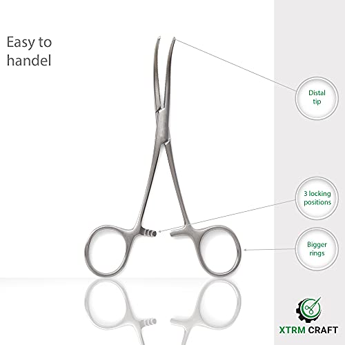 Pean Hemostat Straight and Curved Multipurpose Locking Tweezer Clamps Serrated, Stainless Steel - Hemostats for Nurses, Fishing Forceps, Crafts and Hobby - size: 7.25", style: Curved