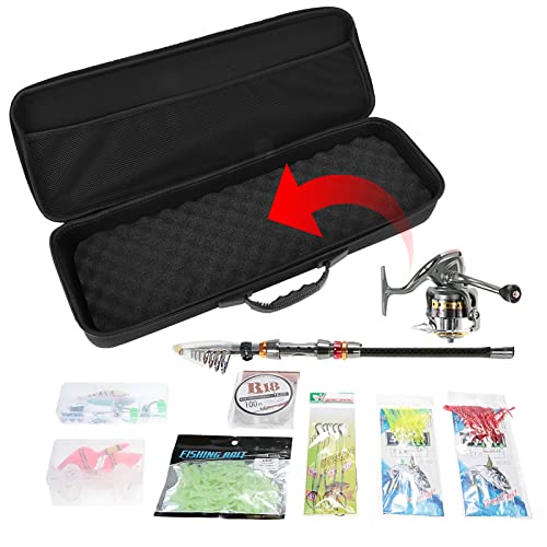 Portable Waterproof Hard EVA Case for Fishing Tackle Storage, 21 inch Fishing Rod Reel Organizer Bag Travel Carry Case Bag, with Foam Interior Shockproof